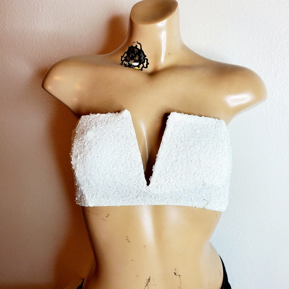 Rehab white sequin crop top size M